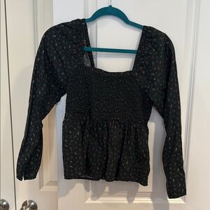 Floral Black Smocked Women's Top